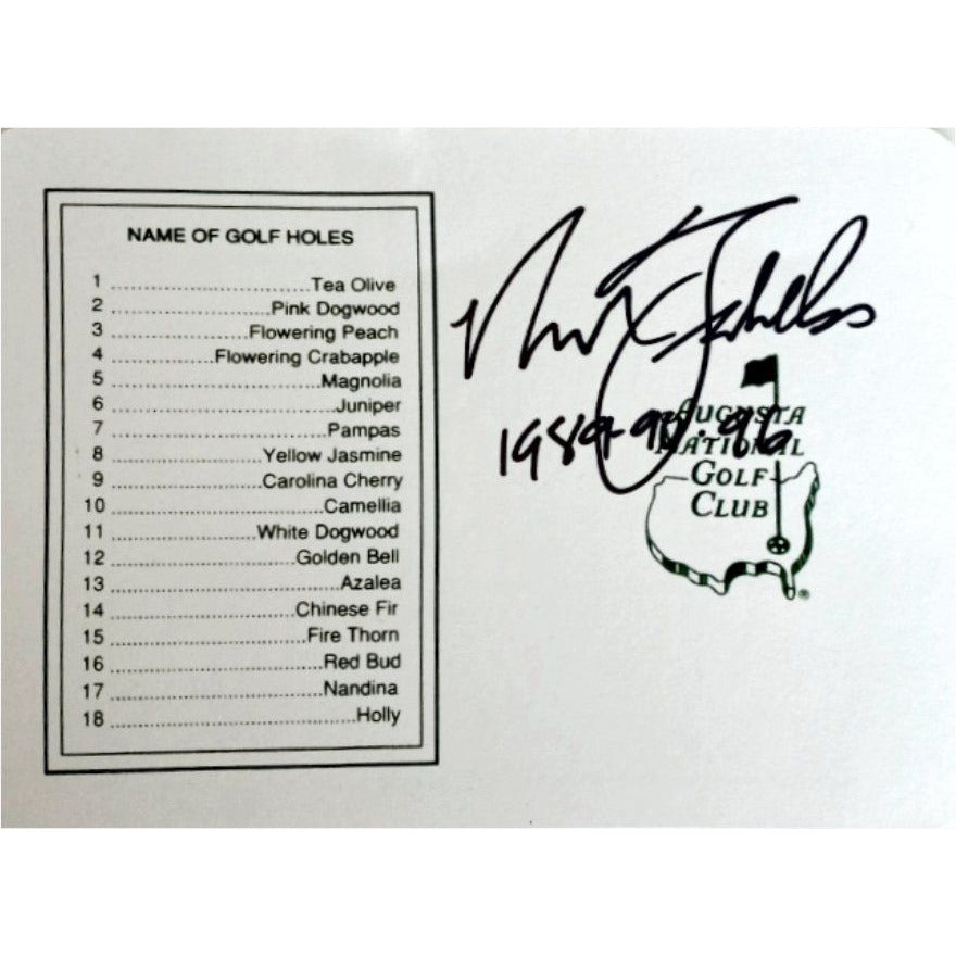 Nick Faldo Masters score card signed