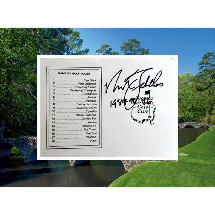 Nick Faldo Masters score card signed - Awesome Artifacts 