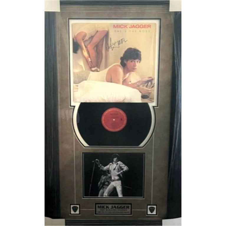Mick Jagger "She's The Boss" lp signed and framed with proof