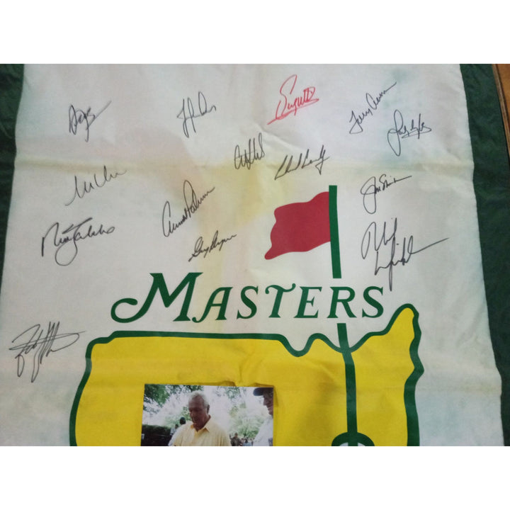 Tiger Woods, Jack Nicklaus, Phil Mickelson signed Masters golf banner with proof - Awesome Artifacts 