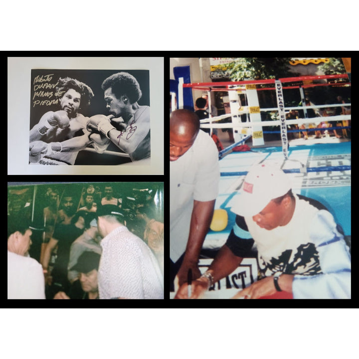 Roberto Duran and Sugar Ray Leonard 8 x 10 photo signed with proof - Awesome Artifacts 