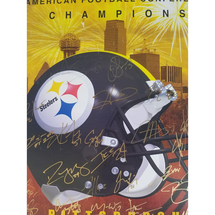 2010 Pittsburgh Steelers AFC Champs Ben Roethlisberger, Hines Ward, Troy Polamalu team signed poster with proof