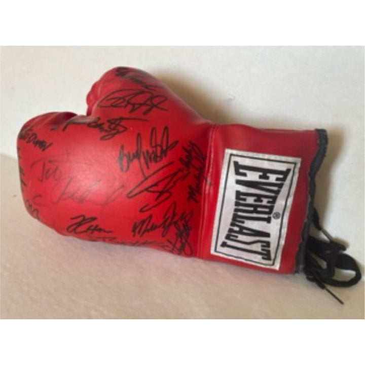 Arturo Gatti Roberto Duran Sugar Ray Leonard Tito Trinidad Julio Cesar Chavez Roy Jones jr. Leather boxing gloves signed with proof