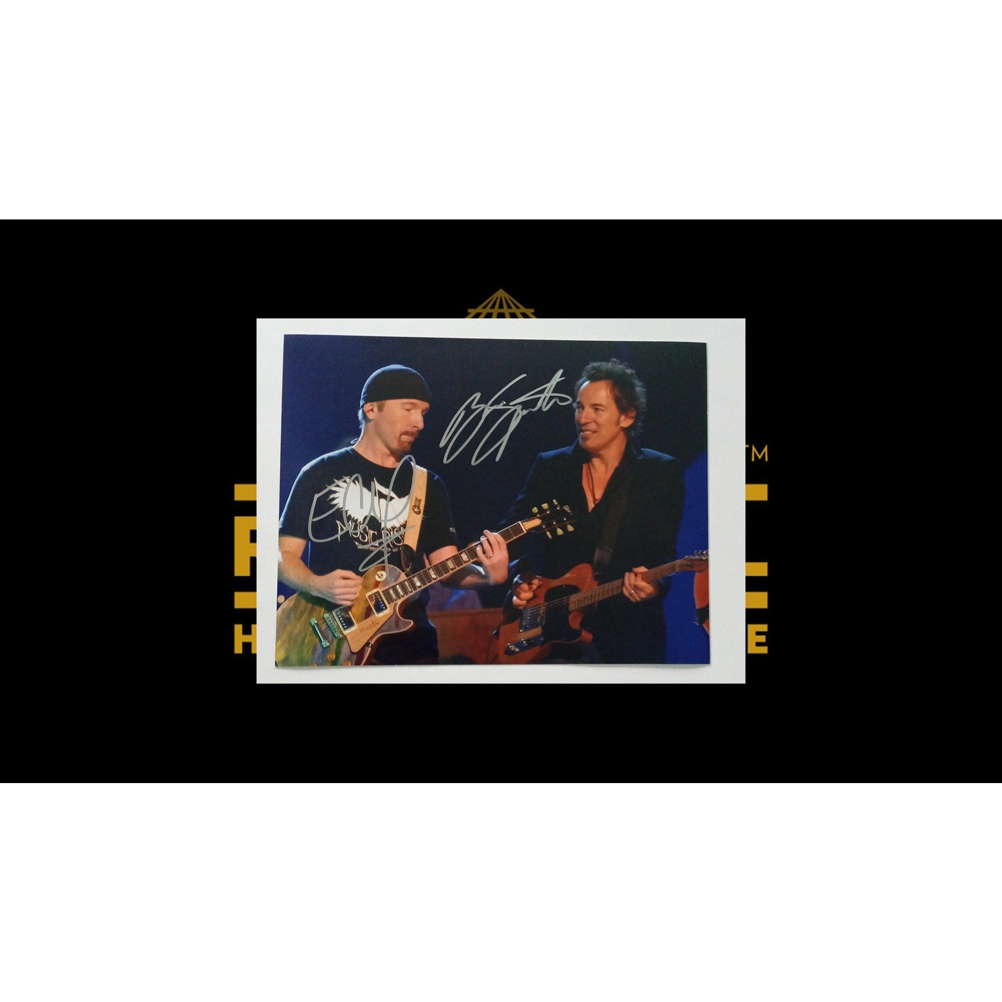 The Edge David Howell Evans and Bruce Springsteen 8 by 10 signed photo with proof