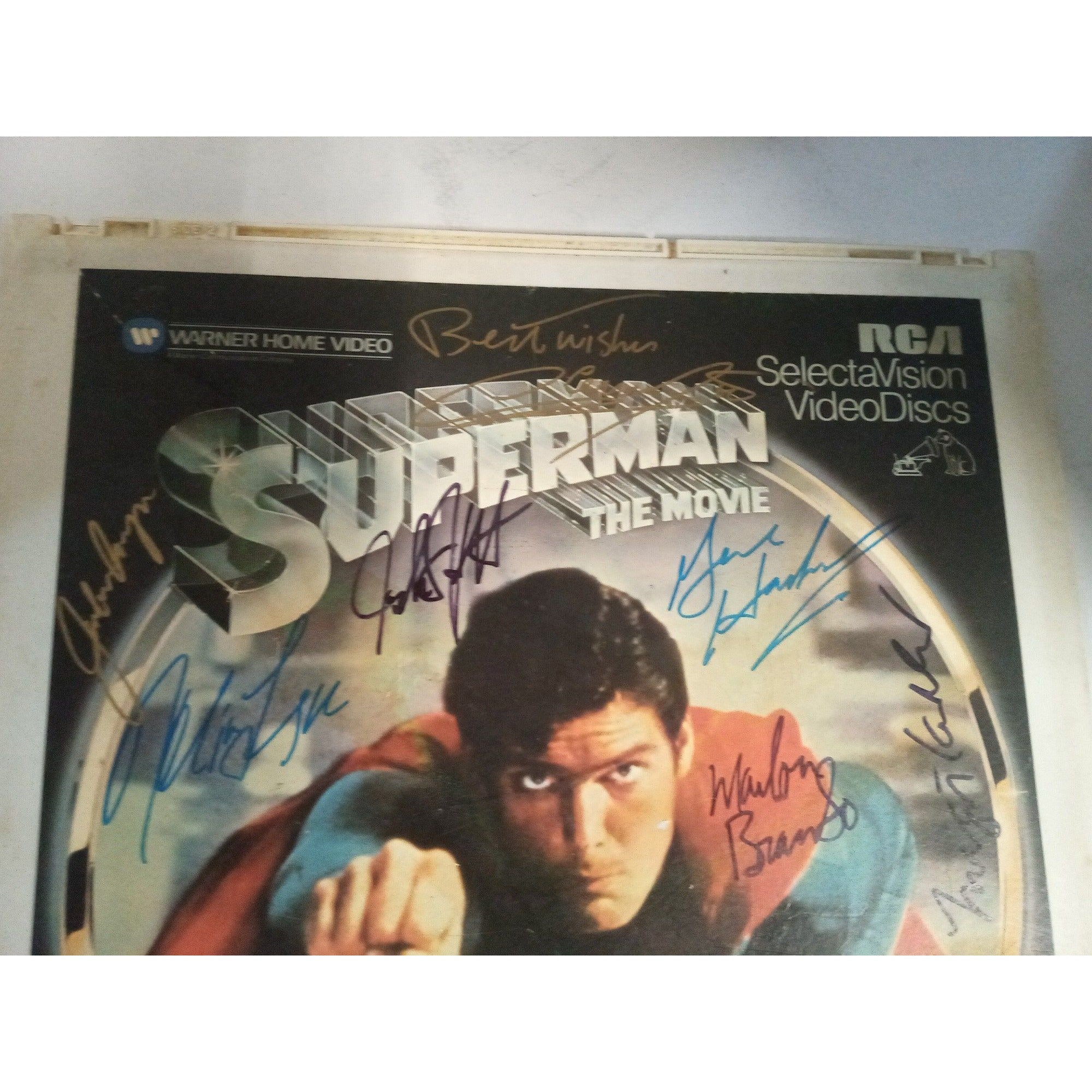 Superman Christopher Reeve Gene Hackman Marlon Brando cast signed video disc