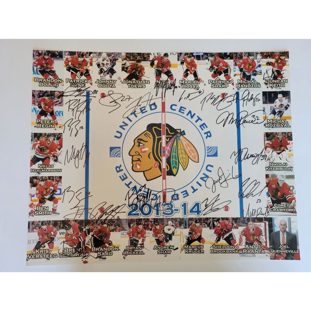 2012-13 Chicago Blackhawks Patrick Sharp Johnathan Toews Duncan Keith Corey Crawford team signed 16 x 20 photo