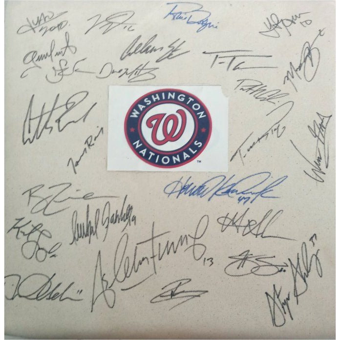 2019 Washington Nationals World Series champs Stephen Strasburg Juan Soto Max Scherzer team signed base