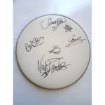 Load image into Gallery viewer, Nick Rhodes, Roger Taylor, Simon Le Bon, Duran Duran 14 inch Remo drum heads signed with proof - Awesome Artifacts 
