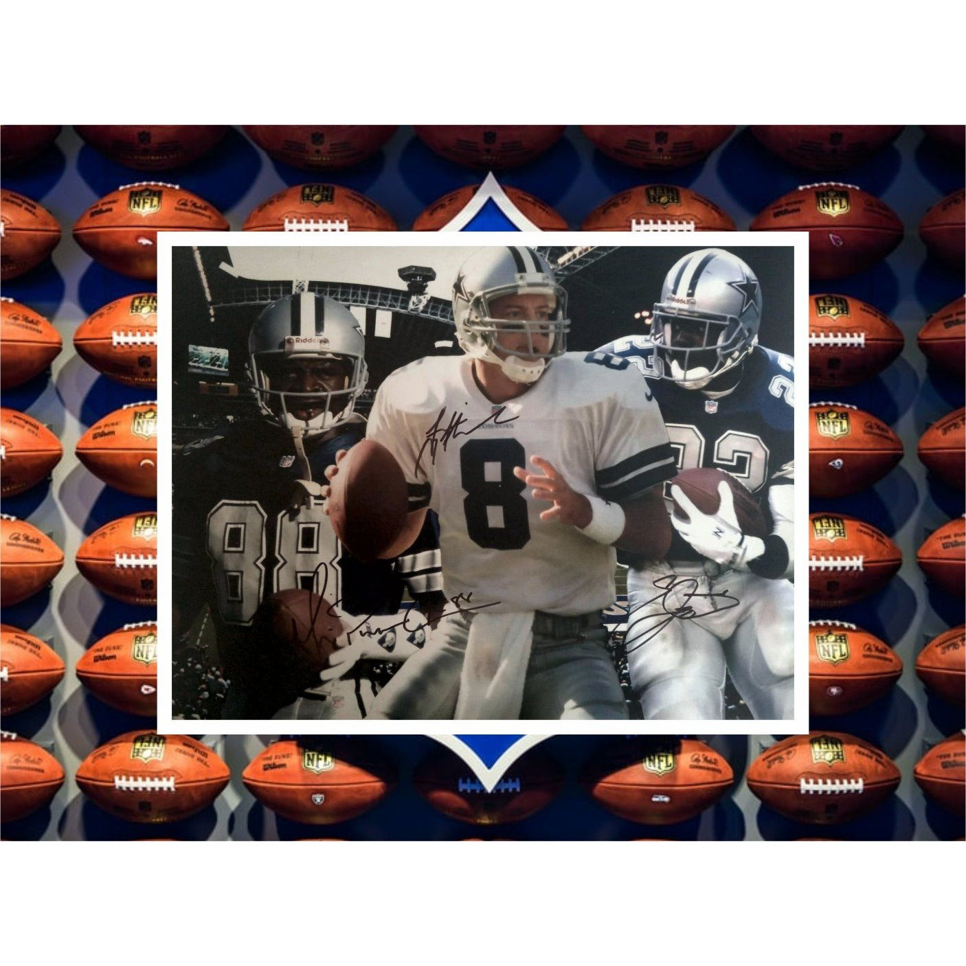 Troy Aikman Emitt Smith Michael Irvin 11 by 14 photo signed with proof