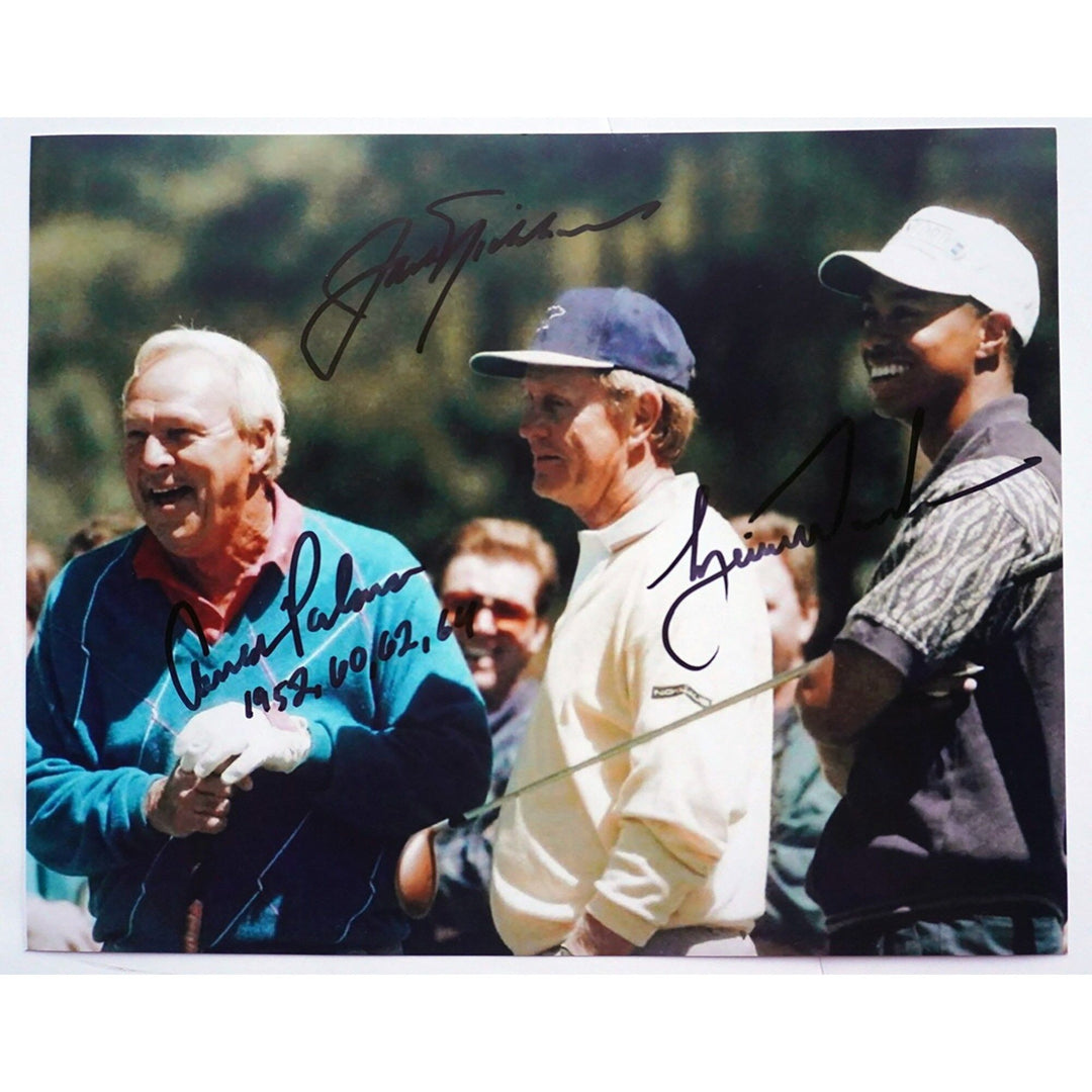 Tiger Woods, Jack Nicklaus and Arnold Palmer 8 x 10 signed photo with proof - Awesome Artifacts 