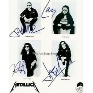 Kirk Hammett James Hetfield Lars Ulrich Jason Newsted Metallica 16 x 20 photo signed with proof - Awesome Artifacts 