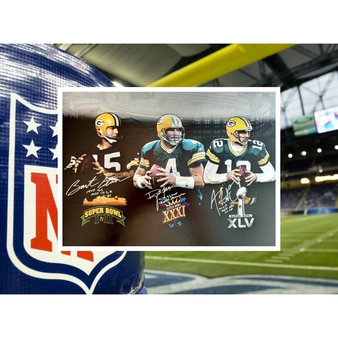 Green Bay Packers Bart Starr Brett Favre Aaron Rodgers 16 x 20 photo signed with Proof