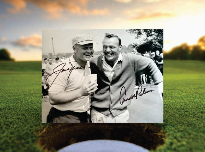 Jack Nicklaus & Arnold Palmer 8 x 10 black and white photo signed with proof