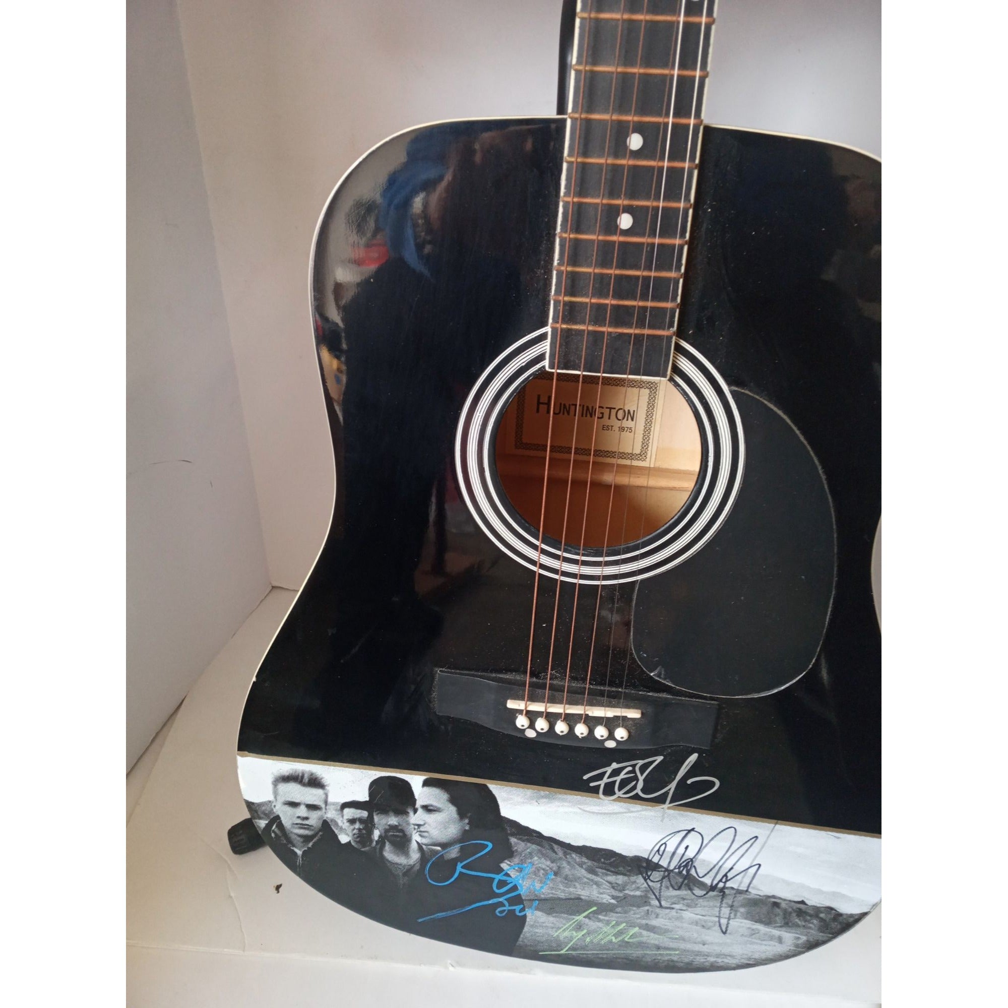 U2 Paul Hewson "Bono", The Edge, Adam Clayton, Larry Mullen signed guitar with proof