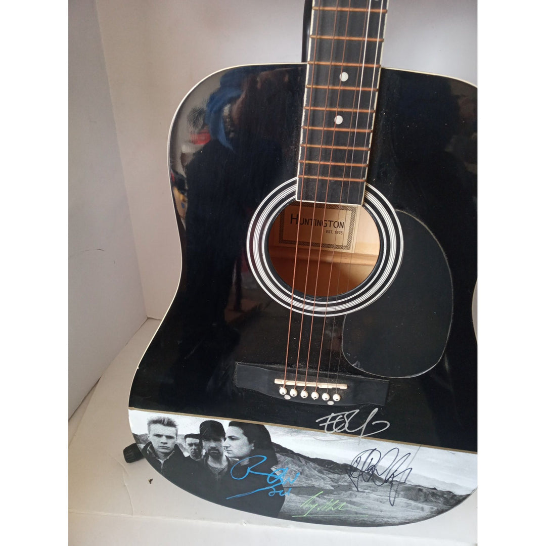 U2 Paul Hewson "Bono", The Edge, Adam Clayton, Larry Mullen signed guitar with proof - Awesome Artifacts 