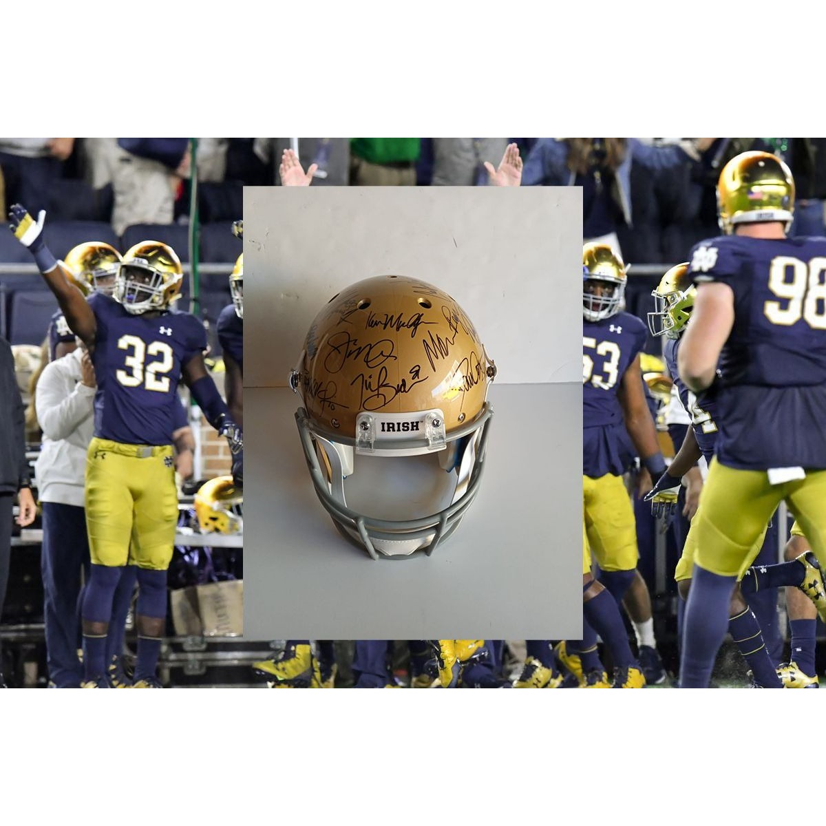 Notre Dame Fighting Irish all-time great football players signed replica helmet