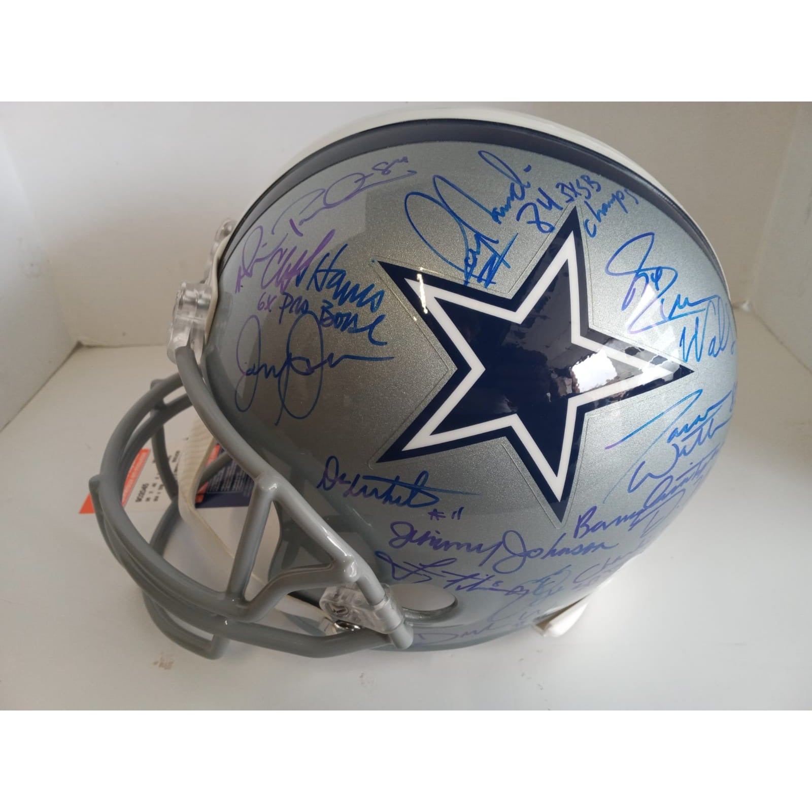 Dallas Cowboys Emmitt Smith Roger Staubach Tony Romo 25 all-time greats signed helmet with proof