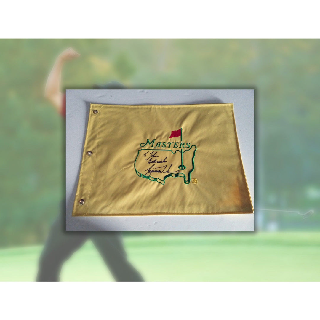 Tiger Woods personalized golf flag to John signed with proof - Awesome Artifacts 