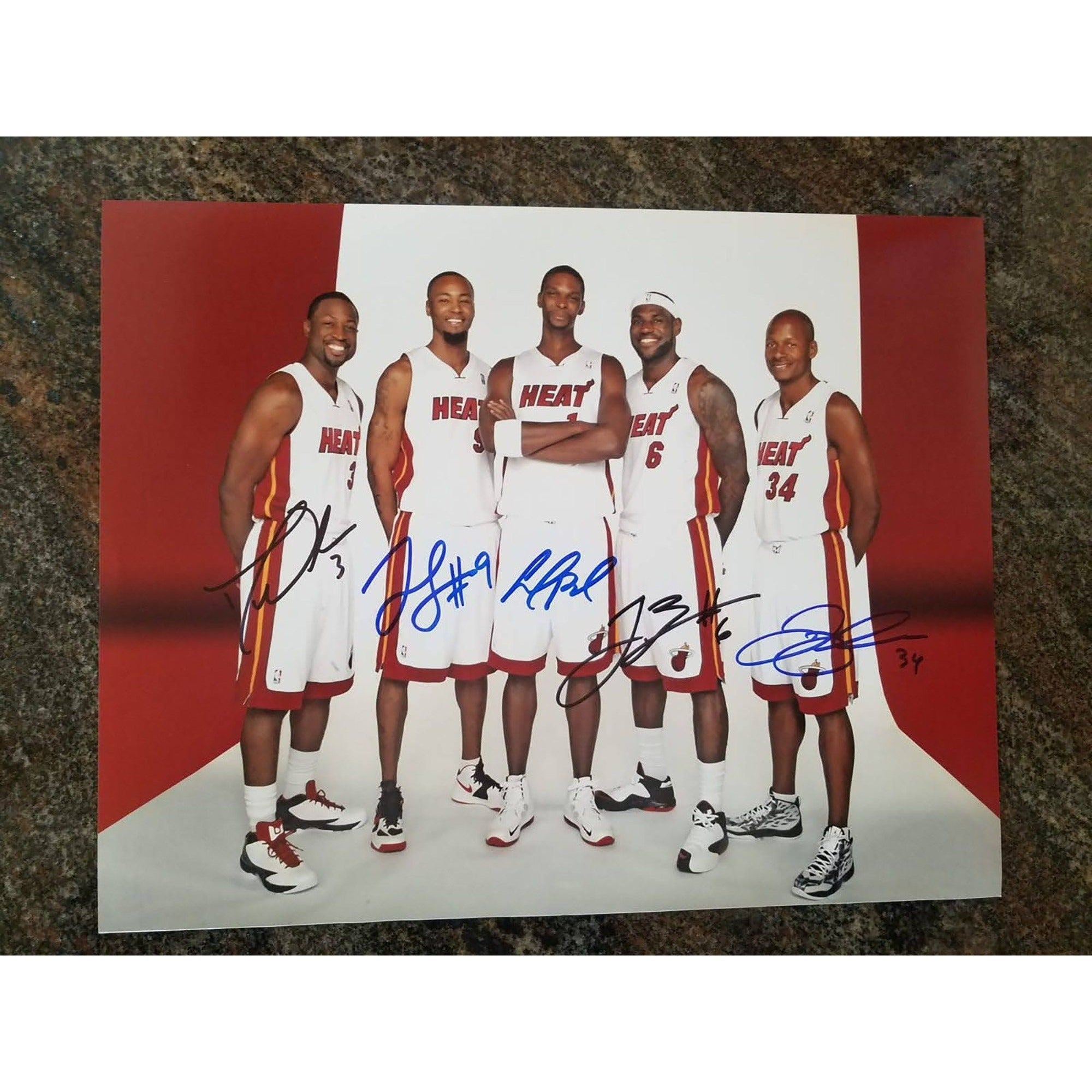 Dwyane Wade, Chris Bosh, LeBron James, Ray Allen 11 by 14 signed photo