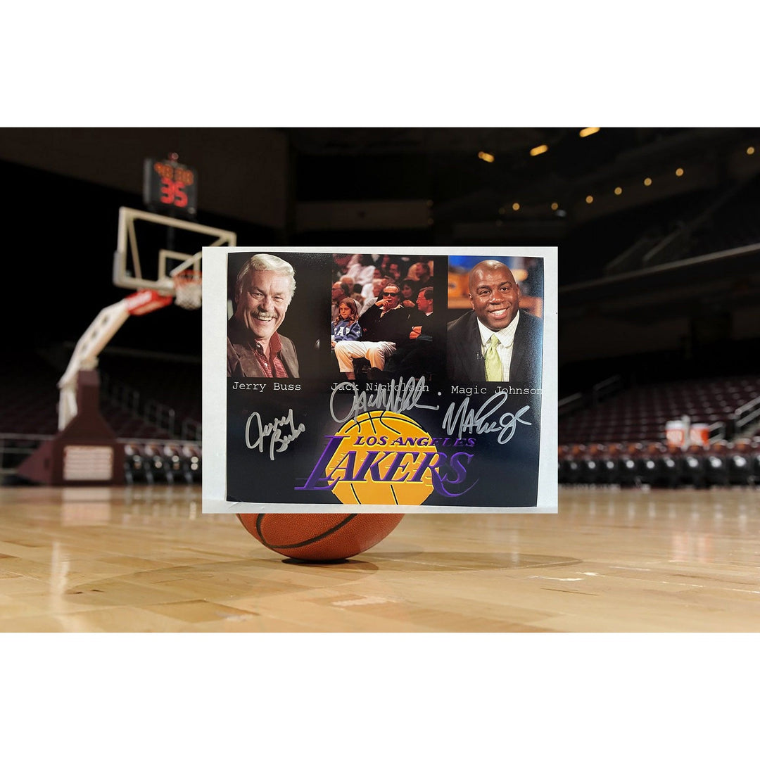 Jerry Buss Jack Nicholson and Magic Johnson 8 by 10 signed photo