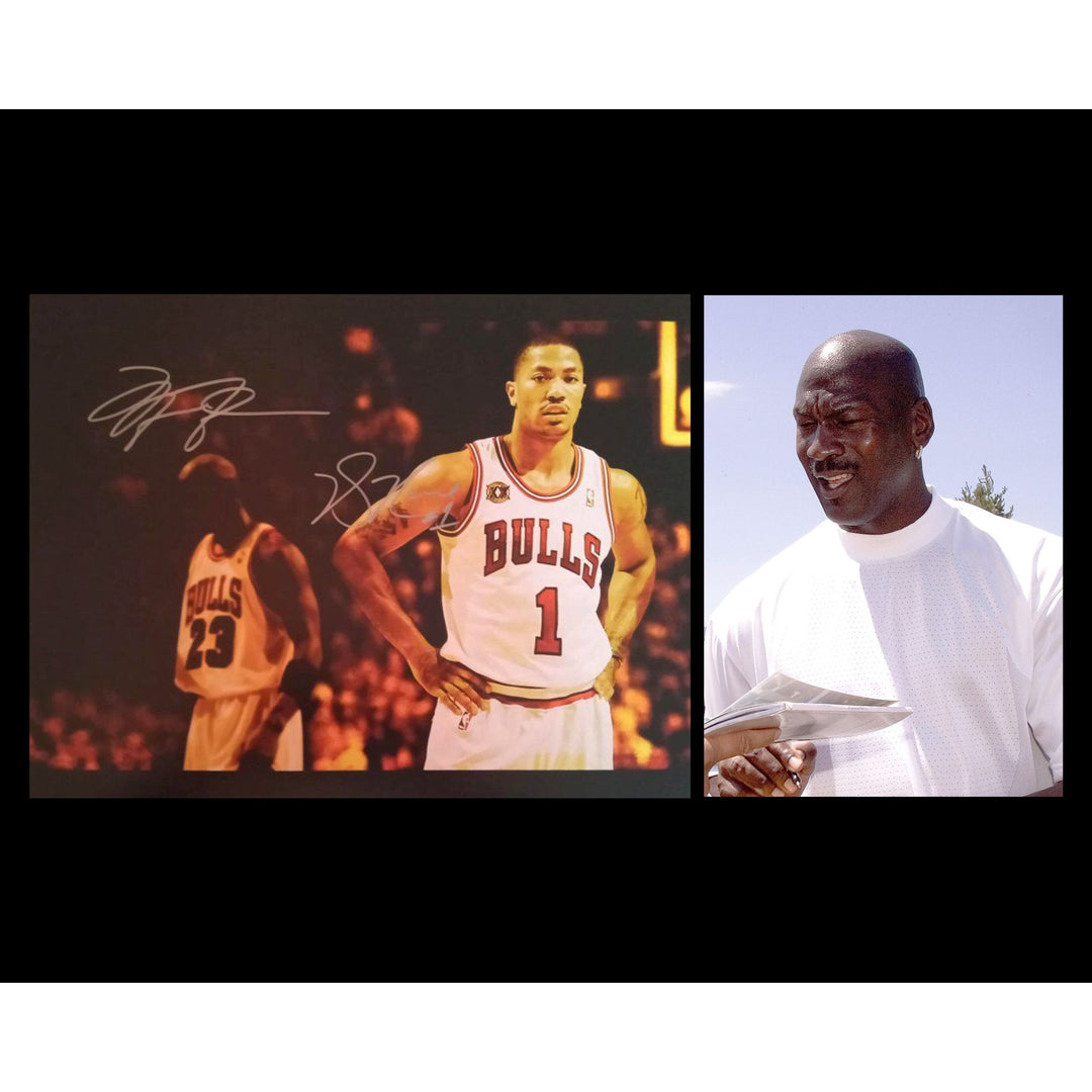 Michael Jordan and Derrick Rose Chicago Bulls 11 by 14 photo signed