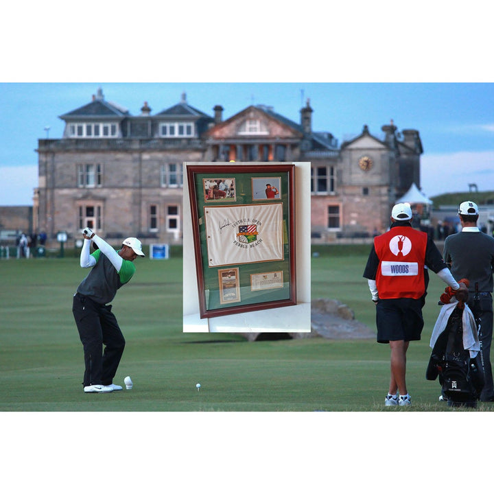 Tiger Woods 2000 US Open signed and golf pin flag with proof - Awesome Artifacts 