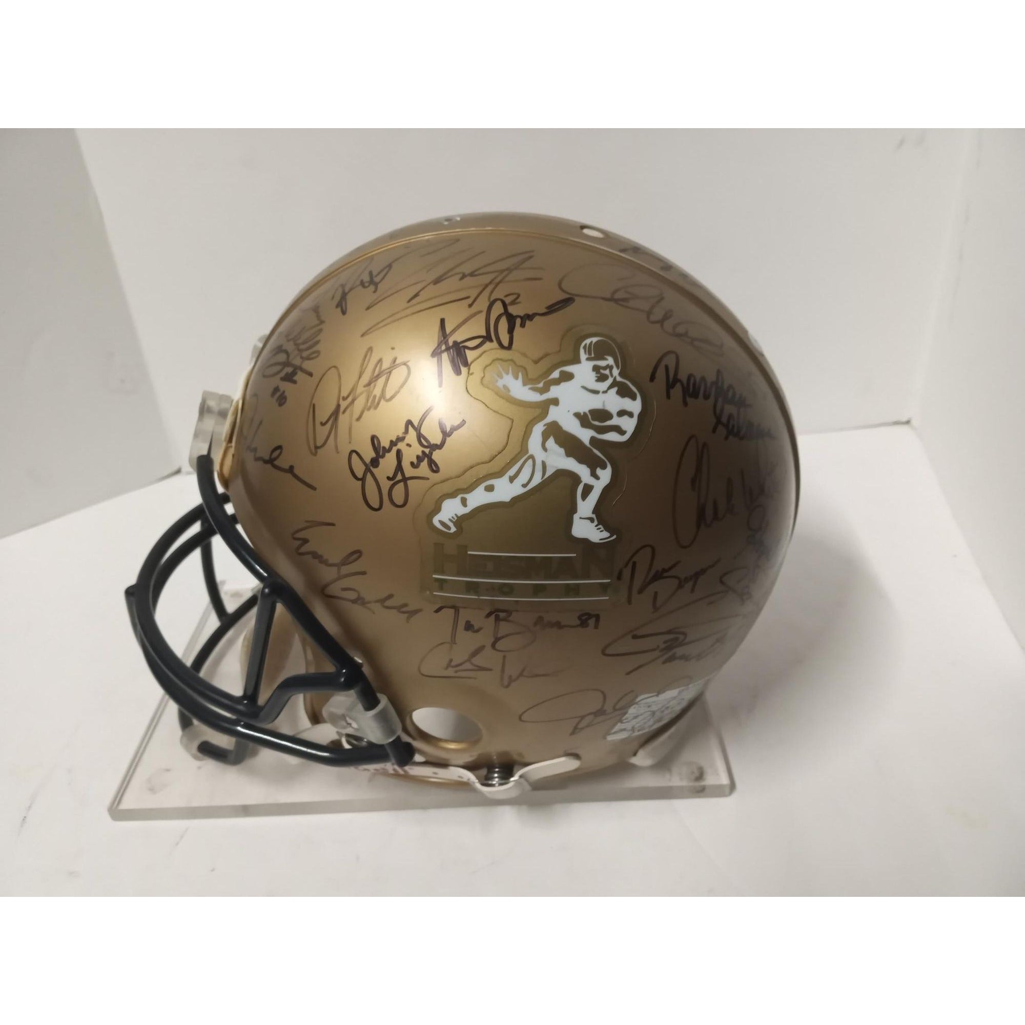 40 Heisman Trophy award winners Roger Staubach Barry Sanders Bo Jackson Riddell pro model helmet signed with free case