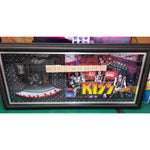 Load image into Gallery viewer, Kiss Gene Simmons Ace Frehley, Peter Criss, Paul Stanley AX guitar signed and framed 22x47 with proof

