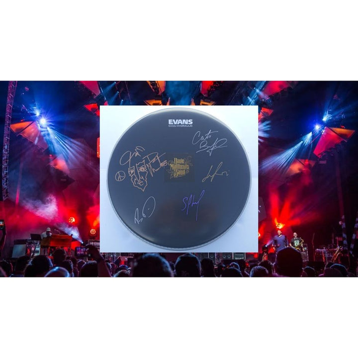 Dave Matthews Stephon Lessard Carter Buford Le Roi Moore Boyd Tinsley 14 in drum head signed with proof