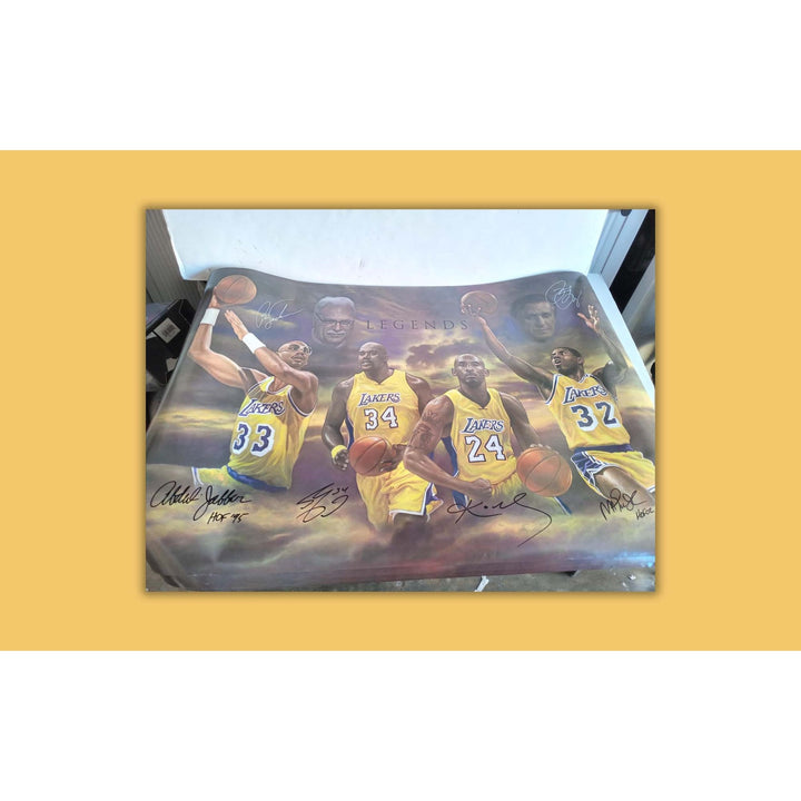 Kobe Bryant Earvin "Magic" Johnson Kareem Abdul-Jabbar 24 X 36 poster signed with proof