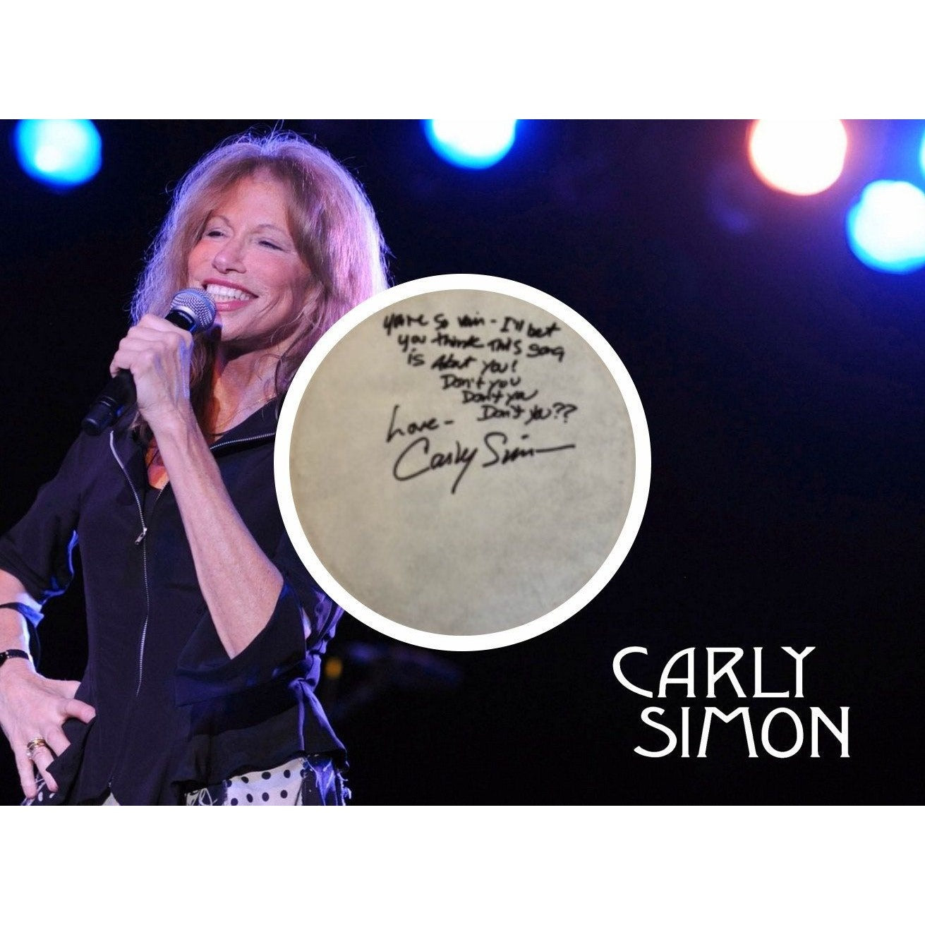 Carly Simon tambourine signed with lyrics