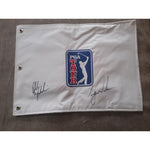 Load image into Gallery viewer, Tiger Woods, Phil Mickelson PGA golf pin flag signed with proof
