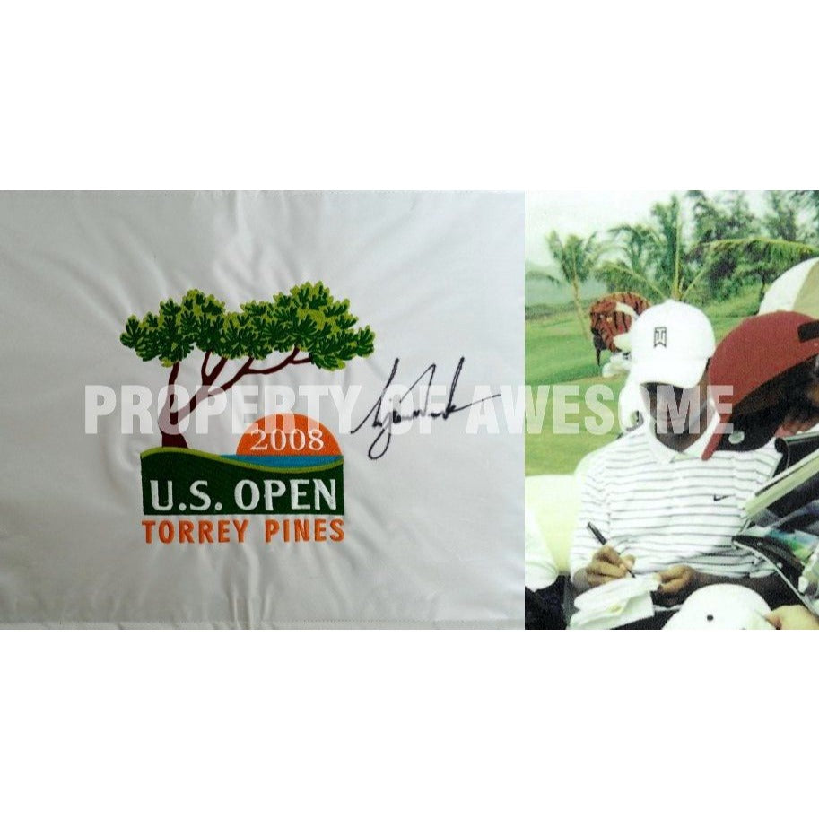 Tiger Woods US Open Torrey Pines pin flag signed with proof