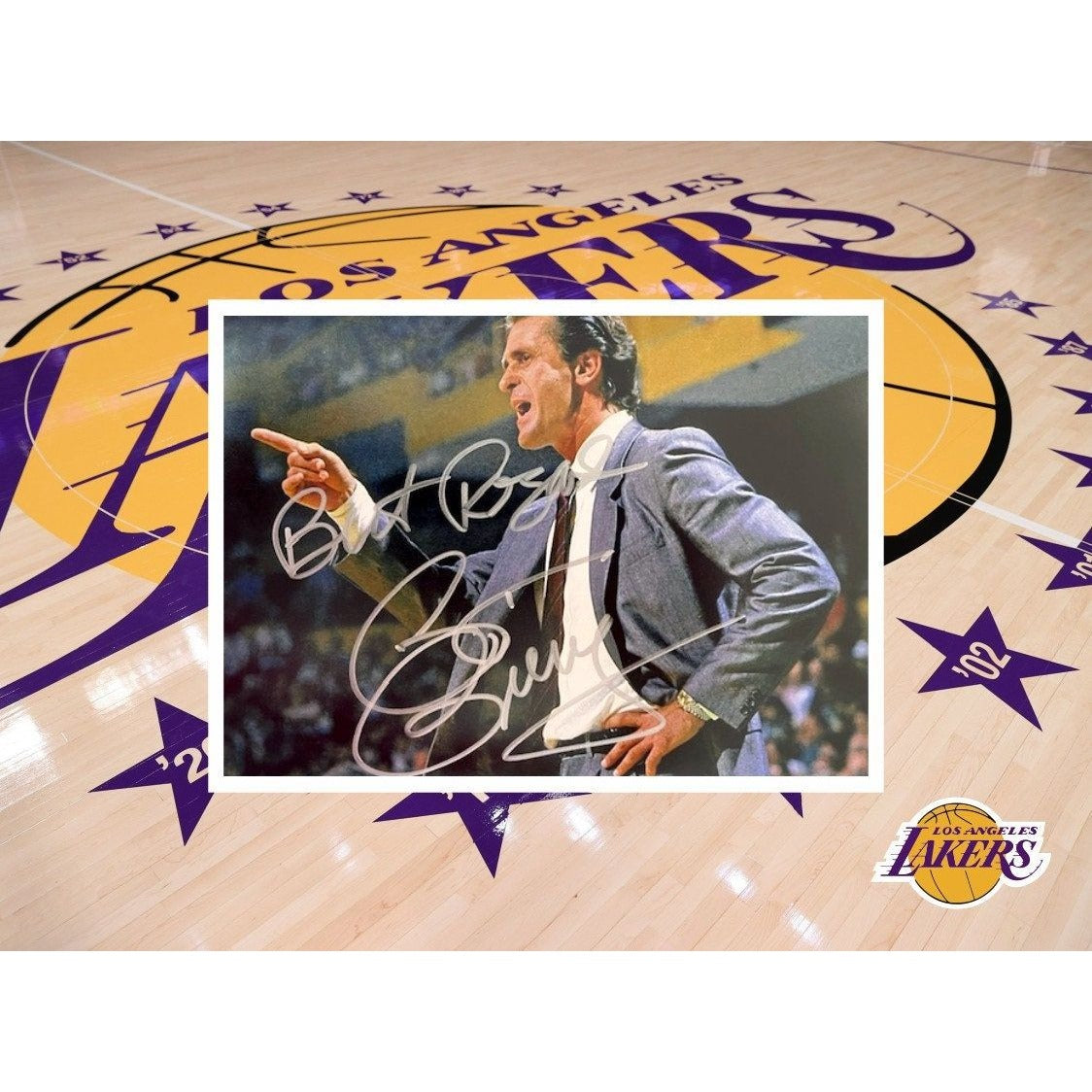 Pat Riley Los Angeles Lakers 5 x 7 photo signed