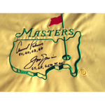Load image into Gallery viewer, Jack Nicklaus and Arnold Palmer signed and inscribed Masters pin flag with proof
