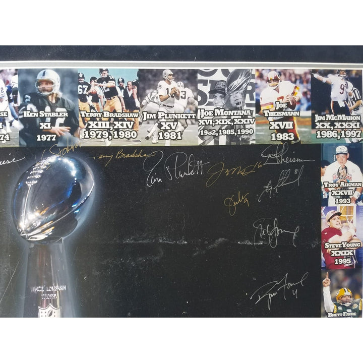 Super Bowl NFL Bart Starr, Joe Namath, Len Dawson 29 Super Bowl winning quarterbacks signed poster with proof