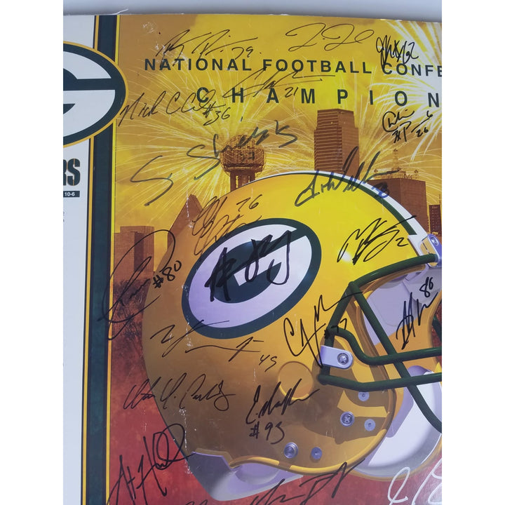 Aaron Rodgers Green Bay Packers 2009-10 Super Bowl champions team signed poster signed with proof