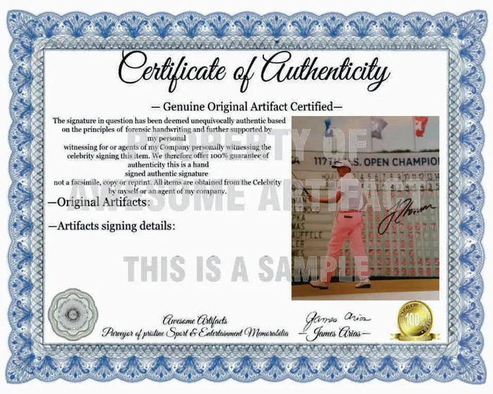 Certificate of Authenticity for Golf Star Justin Thomas photo signed with proof (8 x 10)