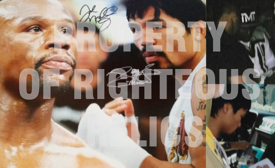 Floyd Money Mayweather and Manny Pacquiao 16 x 20 photo signed with proof