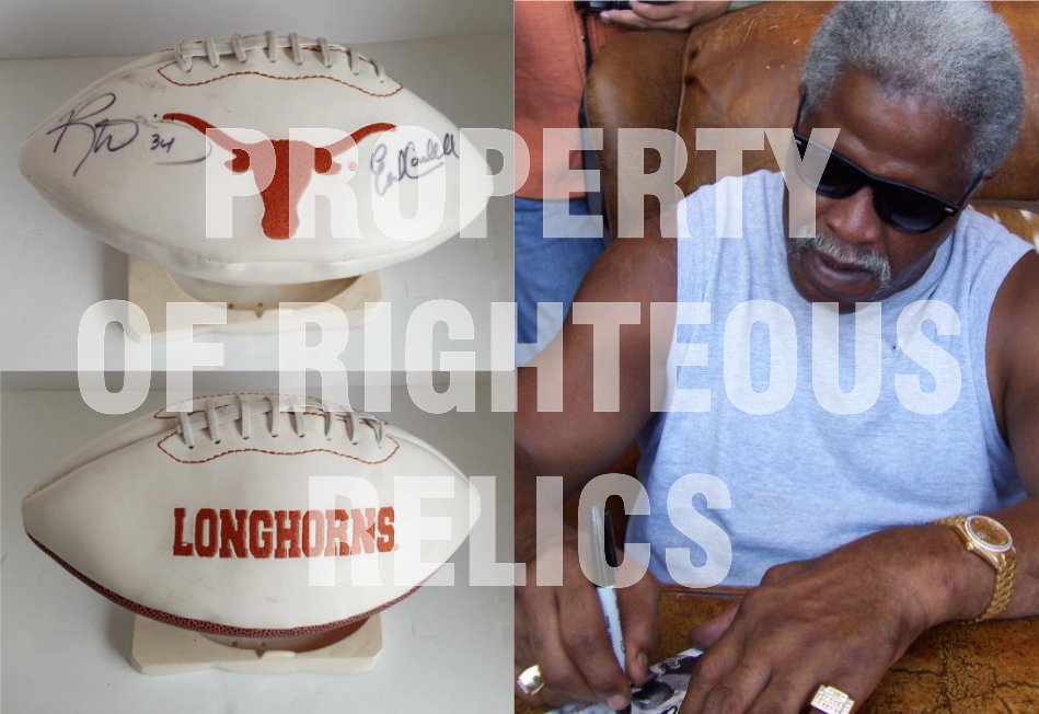 Earl Campbell and Ricky Williams Texas Longhorns full size football signed
