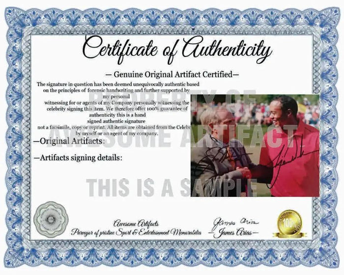Certificate of Authenticity for Tiger Woods and Jack Nicklaus 8 x 10 photo signed with proof