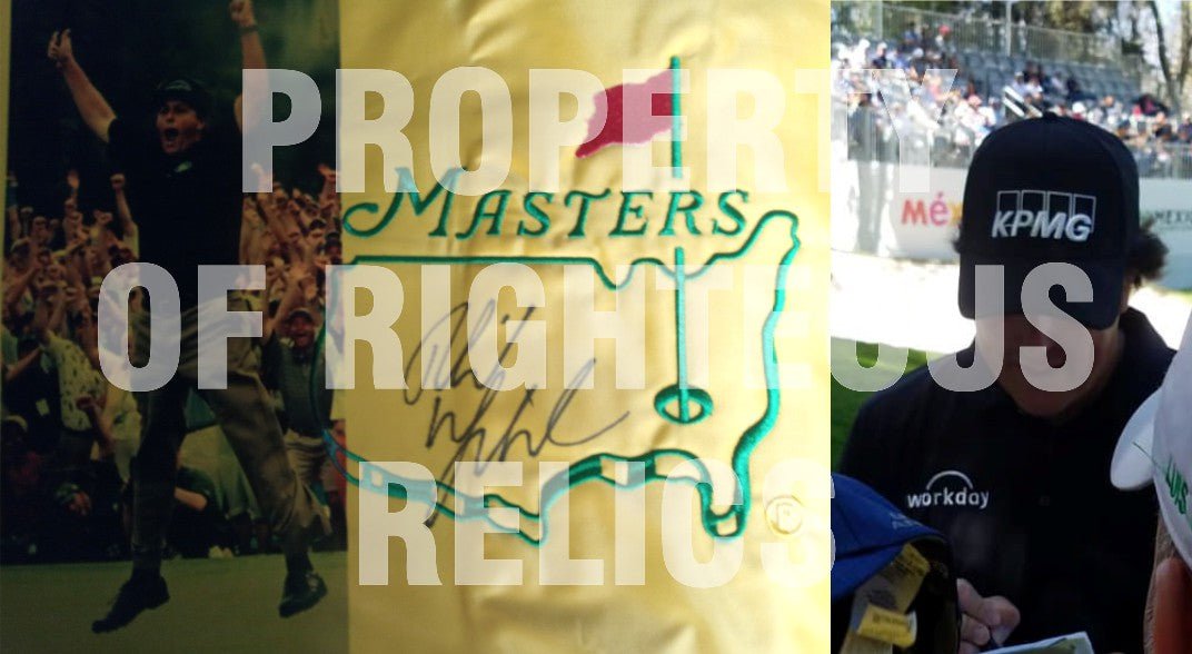 Phil Mickelson One-of-a-Kind Masters pin flag embroidered signed with proof - Awesome Artifacts 