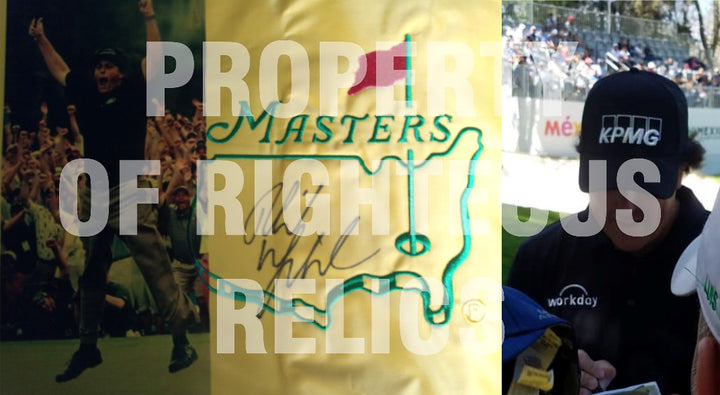 Phil Mickelson One-of-a-Kind Masters pin flag embroidered signed with proof - Awesome Artifacts 