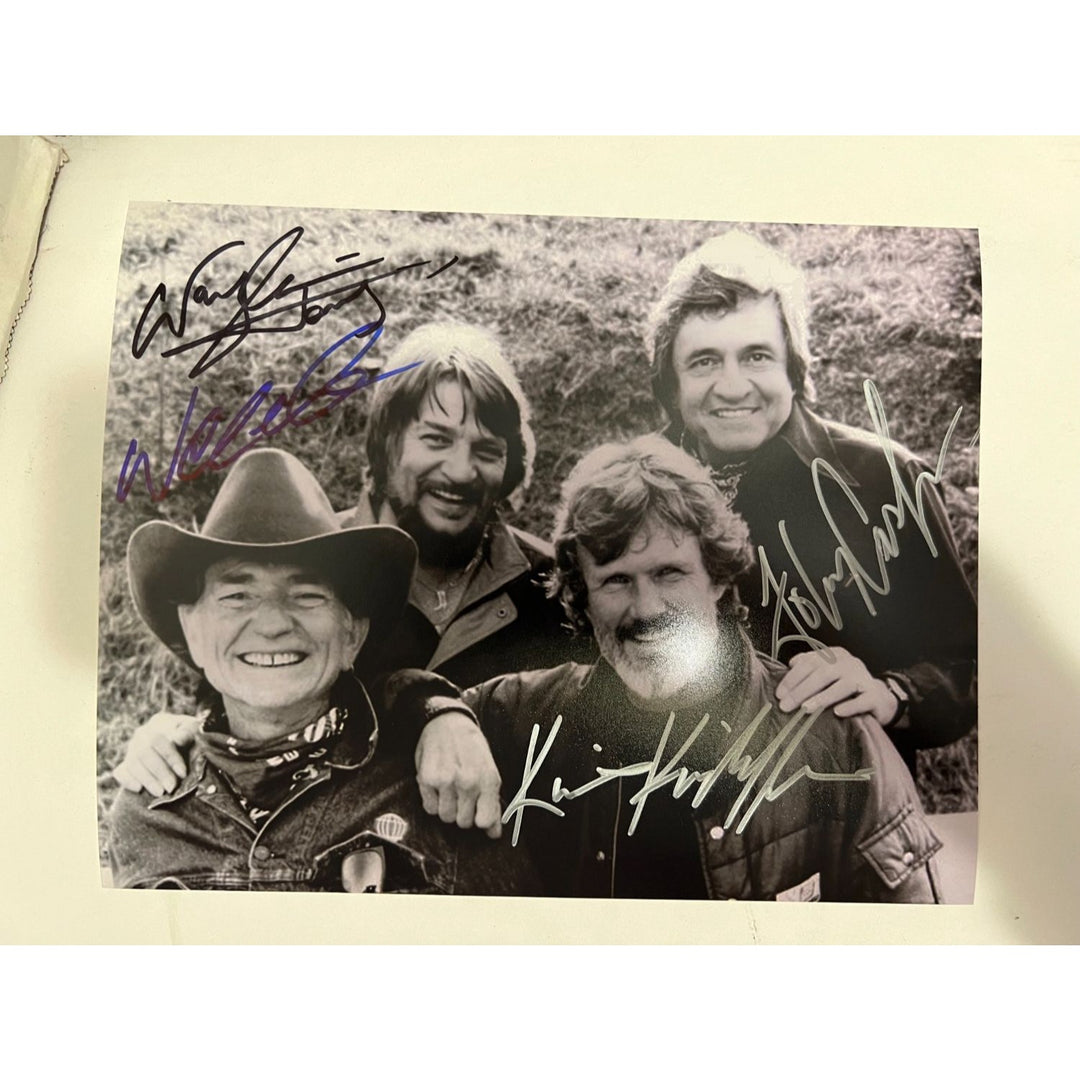 The Highwaymen Johnny Ca sh, Waylon Jennings, Willie Nelson, Kris Kristofferson 8x10 photograph signed with proof