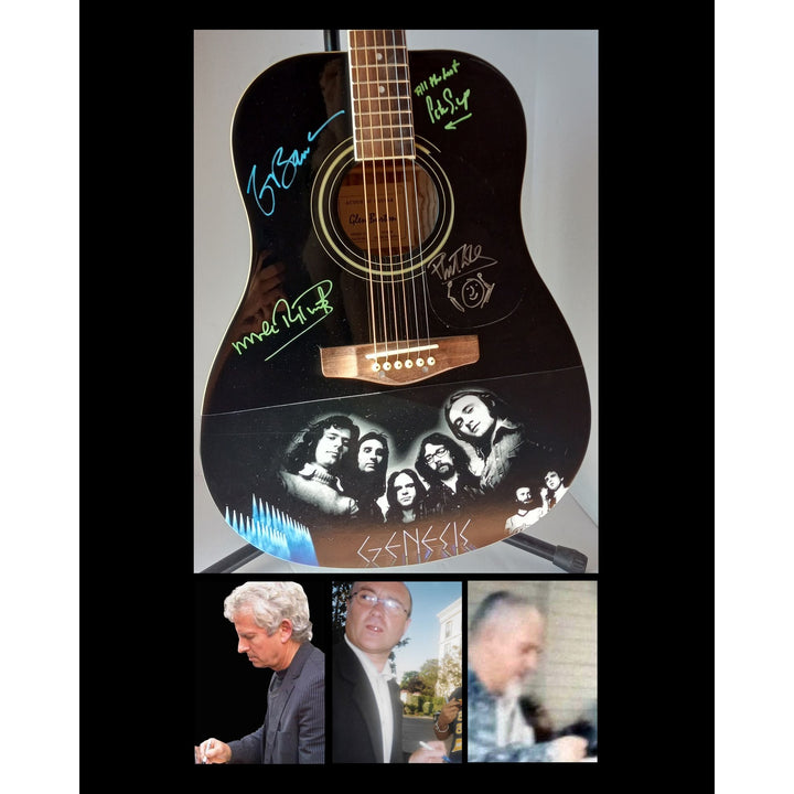 Phil Collins, Peter Gabriel, Tony Banks, Mike Rutherford Genesis full size guitar signed with proof - Awesome Artifacts 