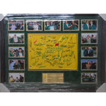 Load image into Gallery viewer, Tiger Woods, Jack Nicklaus, Sam Snead framed Masters champion signed golf flag with proof
