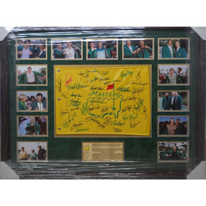 Tiger Woods, Jack Nicklaus, Sam Snead framed Masters champion signed golf flag with proof