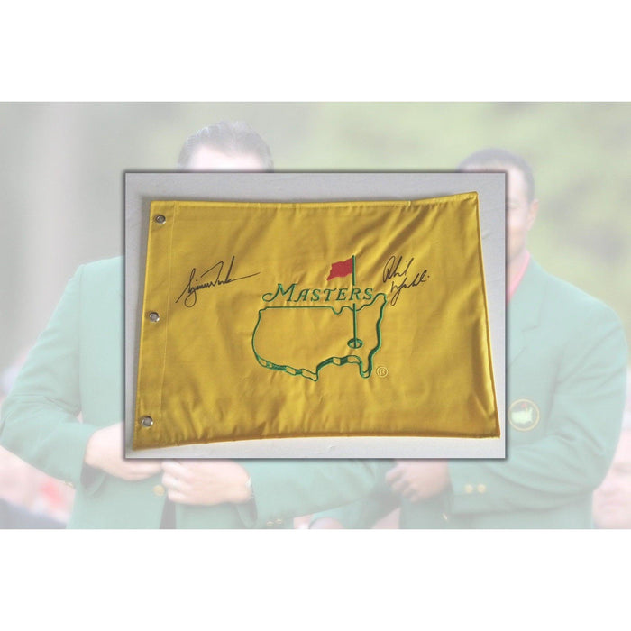 Tiger Woods and Phil Mickelson Masters golf flag signed with proof
