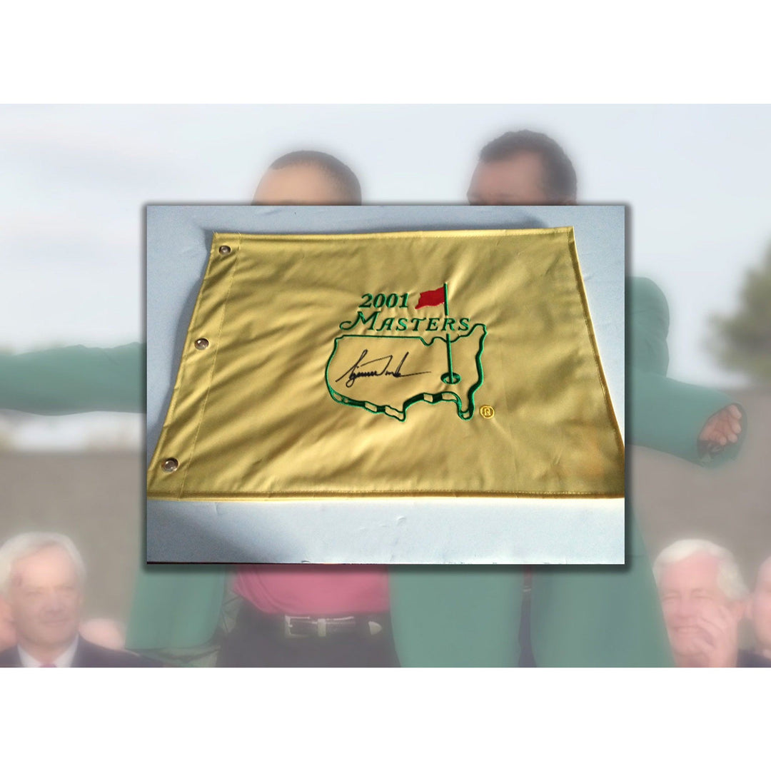 Tiger Woods 2001 Masters champion signed golf flag with proof - Awesome Artifacts 