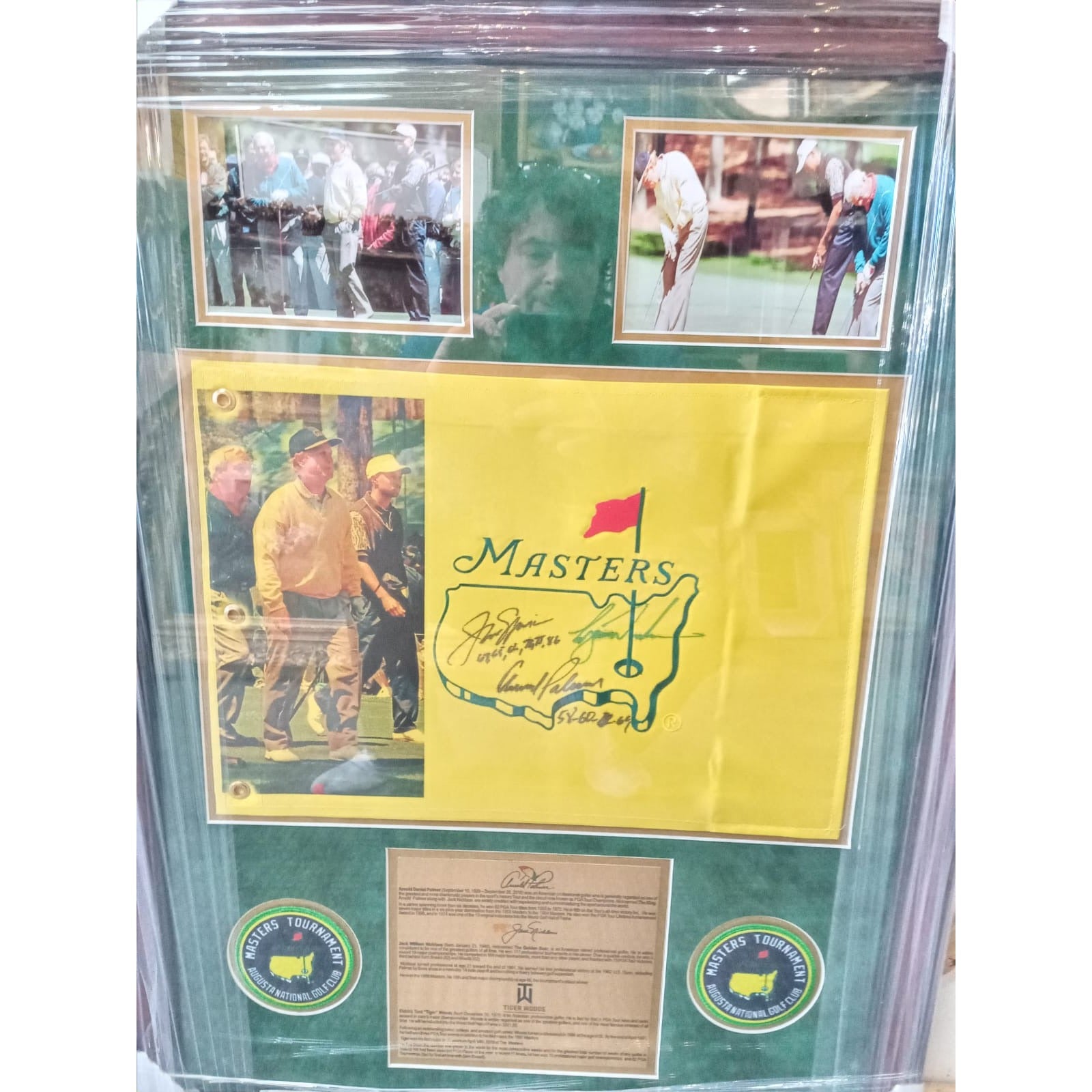 Tiger Woods Jack Nicklaus Arnold Palmer One of a Kind Masters flag signed with proof